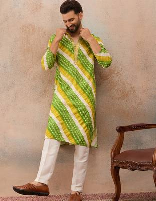 Men's multi viscose rayon printed leheriya kurta with trousers – trendy festive & wedding wear 3