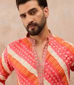 Men's multi viscose rayon printed leheriya kurta with trousers – trendy festive & wedding wear