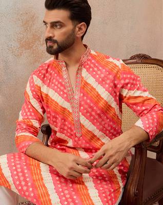 Men's multi viscose rayon printed leheriya kurta with trousers – trendy festive & wedding wear 2