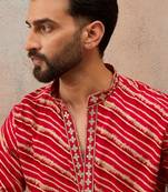 Men's pink viscose rayon printed leheriya kurta with trousers – trendy festive & wedding wear