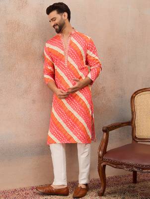 Men's multi viscose rayon printed leheriya kurta with trousers – trendy festive & wedding wear 3