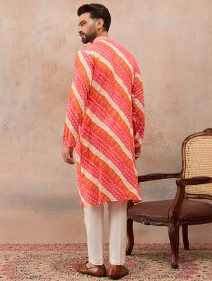 Men's multi viscose rayon printed leheriya kurta with trousers – trendy festive & wedding wear 4