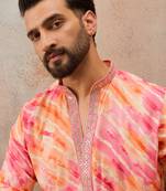 Men's pink viscose rayon printed leheriya kurta with trousers – trendy festive & wedding wear