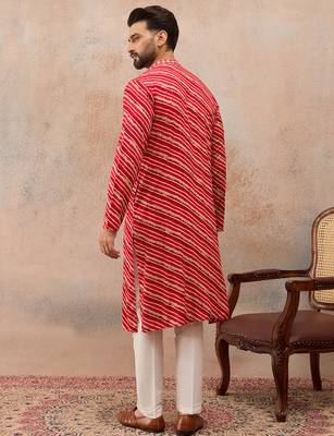 Men's pink viscose rayon printed leheriya kurta with trousers – trendy festive & wedding wear 4