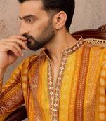 Men's yellow viscose rayon printed bandhani kurta with trousers – trendy festive & wedding wear