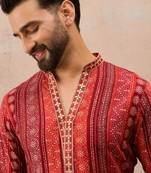 Men's maroon viscose rayon printed bandhani kurta with trousers – trendy festive & wedding wear