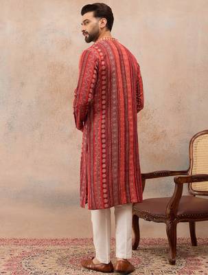 Men's maroon viscose rayon printed bandhani kurta with trousers – trendy festive & wedding wear 4