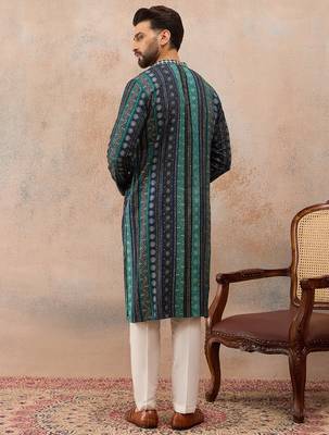 Men's blue viscose rayon printed bandhani kurta     stylish festive ethnic wear 4