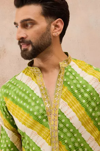 Men's multi viscose rayon printed leheriya kurta stylish festive ethnic wear