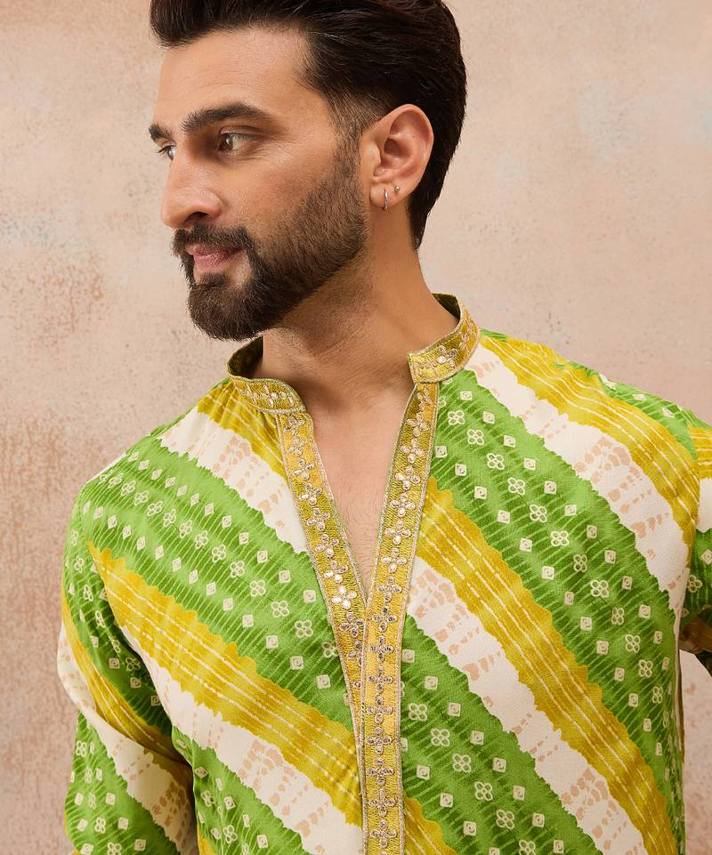 Men's multi viscose rayon printed leheriya kurta stylish festive ethnic wear