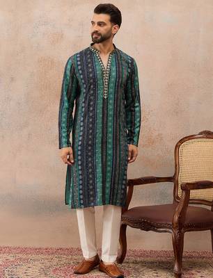 Men's blue viscose rayon printed bandhani kurta     stylish festive ethnic wear 5