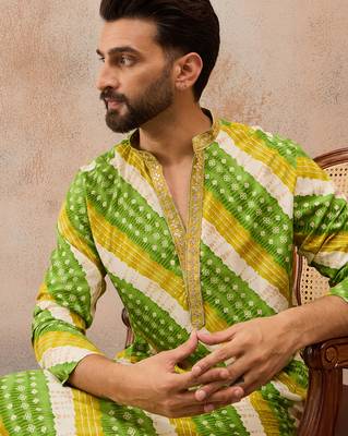 Men's multi viscose rayon printed leheriya kurta stylish festive ethnic wear 2