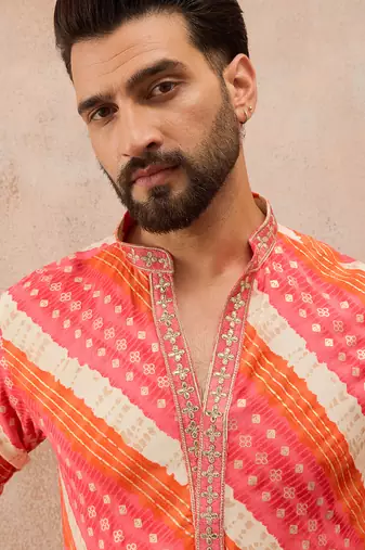 Men's multi viscose rayon printed leheriya kurta stylish festive ethnic wear