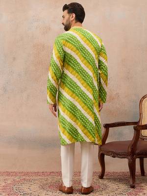 Men's multi viscose rayon printed leheriya kurta stylish festive ethnic wear 4