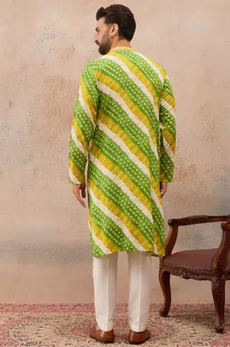Men's multi viscose rayon printed leheriya kurta stylish festive ethnic wear