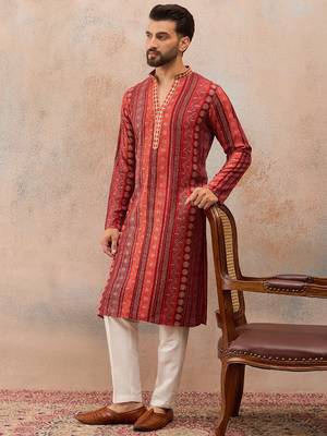 Men's maroon viscose rayon printed bandhani kurta stylish festive ethnic wear 3
