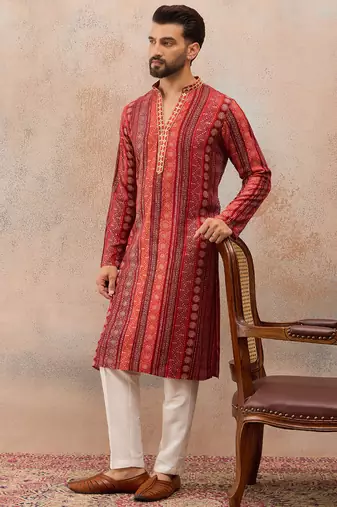 Men's maroon viscose rayon printed bandhani kurta stylish festive ethnic wear