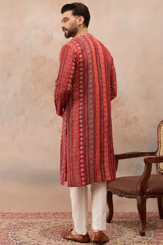 Men's maroon viscose rayon printed bandhani kurta stylish festive ethnic wear