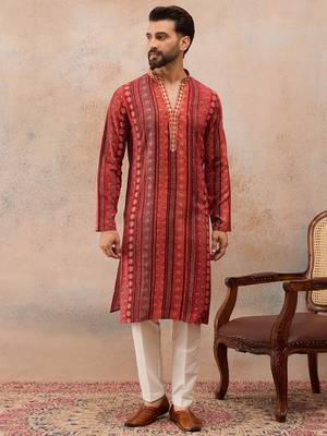 Men's maroon viscose rayon printed bandhani kurta stylish festive ethnic wear 5