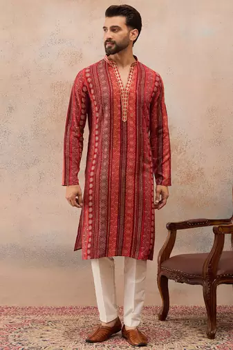 Men's maroon viscose rayon printed bandhani kurta stylish festive ethnic wear