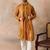 Men's mustard silk blend printed ethnic motifs kurta, trouser & dupatta set     trendy festive & wedding wear