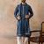Men's blue silk blend printed ethnic motifs kurta, trouser & dupatta set     trendy festive & wedding wear