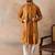 Men's mustard silk blend printed ethnic motifs kurta, trouser & dupatta set     trendy festive & wedding wear