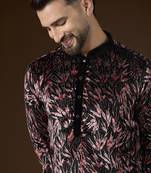 Men's black velvet printed design ethnic motifs kurta with trousers – trendy festive & wedding wear