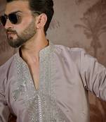 Men's lavender silk blend embroidered design solid kurta with trousers – trendy festive & wedding wear