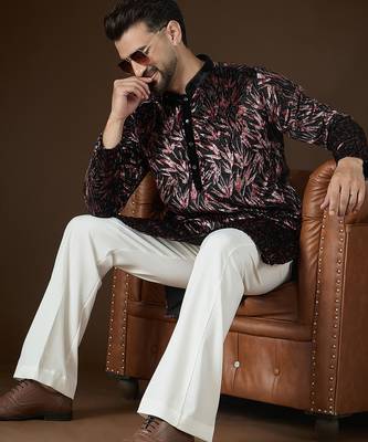 Men's black velvet printed ethnic motifs kurta – stylish festive ethnic wear 2