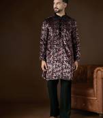 Men's black velvet printed ethnic motifs kurta stylish  ethnic wear