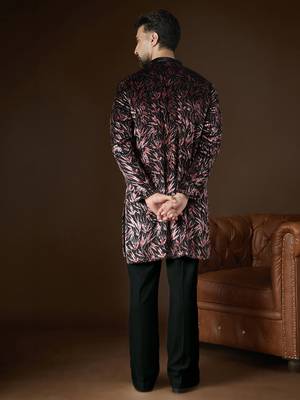Men's black velvet printed ethnic motifs kurta stylish  ethnic wear 4