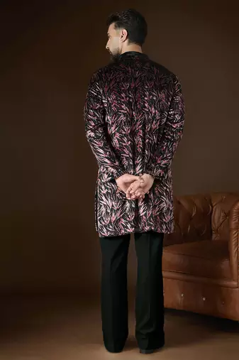 Men's black velvet printed ethnic motifs kurta stylish festive ethnic wear