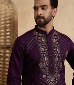 Men's violet silk blend embroidered solid kurta – stylish festive ethnic wear