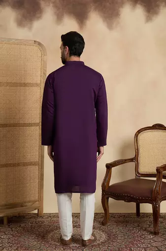 Men's violet silk blend embroidered solid kurta stylish festive ethnic wear