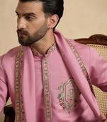Men's pink viscose rayon embroidered solid kurta with dupatta – trendy festive & wedding wear