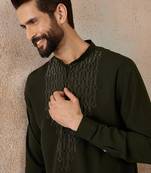 Men's green viscose rayon printed design ethnic motifs kurta with trousers – trendy festive & wedding wear