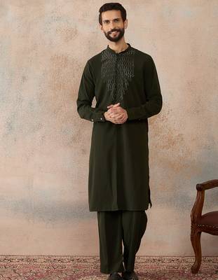 Men's green viscose rayon printed design ethnic motifs kurta with trousers – trendy festive & wedding wear 2