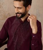 Men's maroon viscose rayon printed design ethnic motifs kurta with trousers – trendy festive & wedding wear