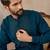 Men's blue viscose rayon printed design ethnic motifs kurta with trousers – trendy festive & wedding wear