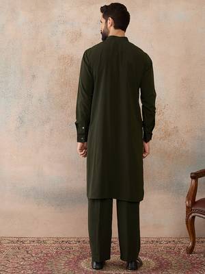 Men's green viscose rayon printed design ethnic motifs kurta with trousers – trendy festive & wedding wear 4