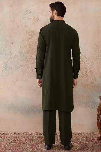 Men's green viscose rayon printed design ethnic motifs kurta with trousers trendy festive & wedding wear