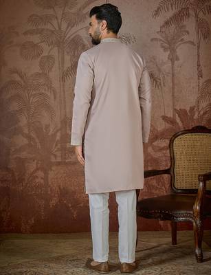 Men's lavender silk blend embroidered solid kurta – stylish festive ethnic wear 4