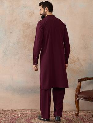 Men's maroon viscose rayon printed design ethnic motifs kurta with trousers – trendy festive & wedding wear 4
