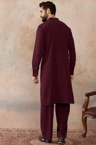 Men's maroon viscose rayon printed design ethnic motifs kurta with trousers trendy festive & wedding wear