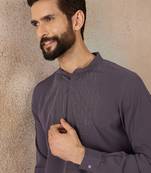 Men's grey viscose rayon printed design ethnic motifs kurta with trousers – trendy festive & wedding wear