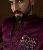 Men's purple viscose rayon embroidered design solid kurta with trousers trendy festive & wedding wear