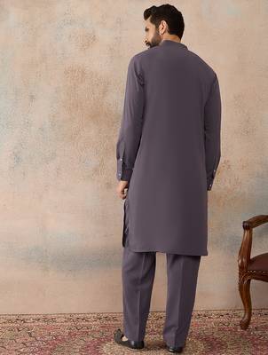 Men's grey viscose rayon printed design ethnic motifs kurta with trousers – trendy festive & wedding wear 4