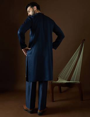 Men's blue viscose rayon dyed design solid kurta with trousers trendy festive & wedding wear 4