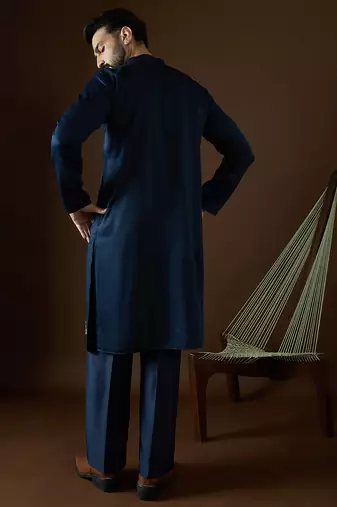 Men's blue viscose rayon dyed design solid kurta with trousers trendy festive & wedding wear